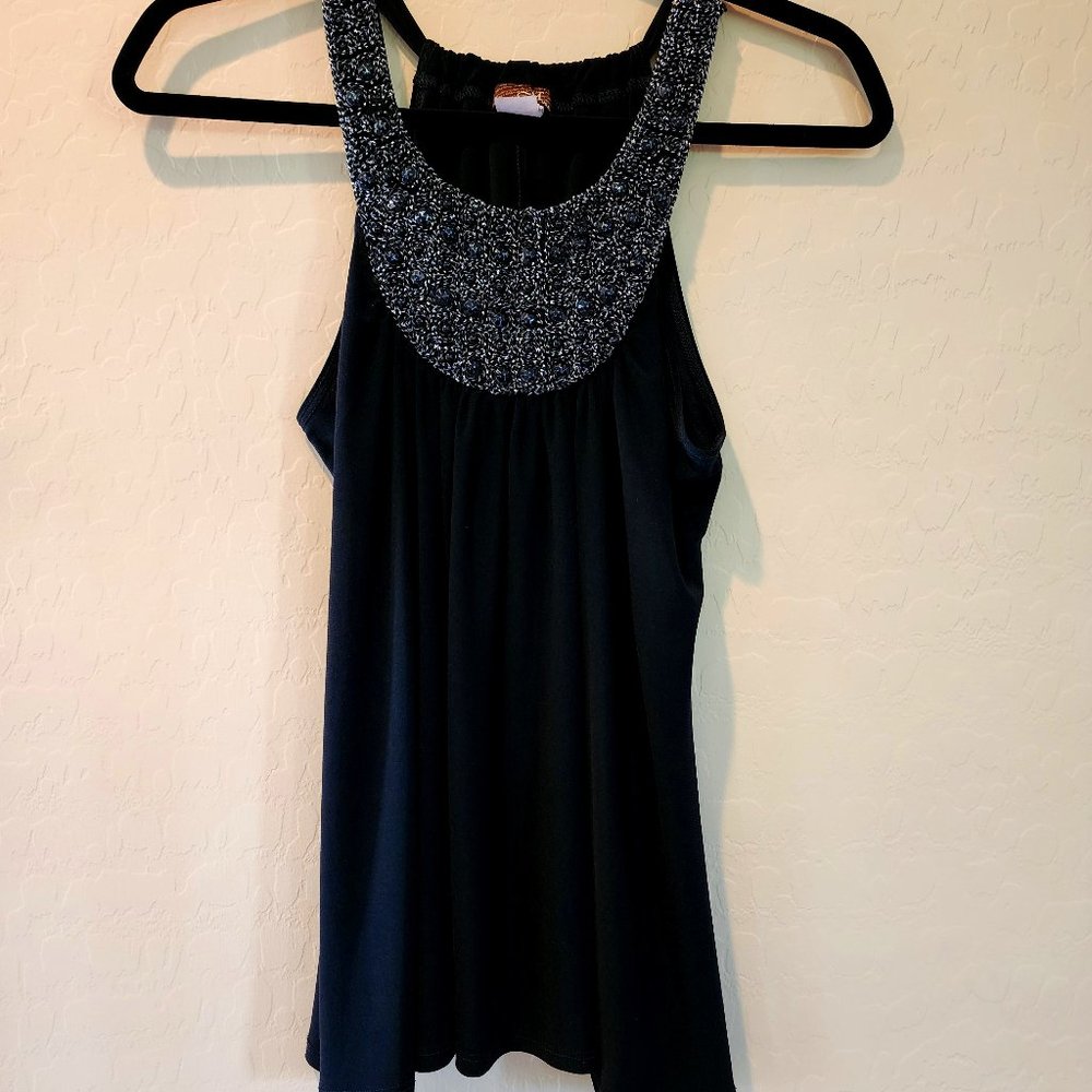 Mon Ami Women's Dressy Elegant Black Evening Sleeveless Scoop Top Blouse LG
